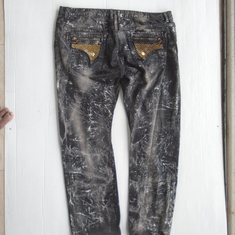 Robin's Jeans Mens Studded Paint Splashed Jeans Pants Size 42 Black